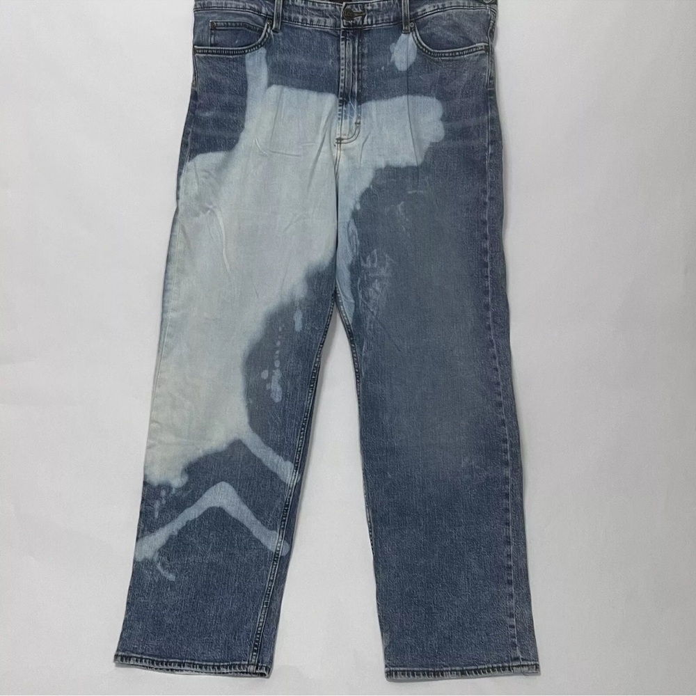 Lee Jeans Blue Regular Fit Straight Stretch Bleach Wash Denim Retro‎